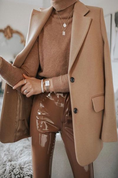 brown coat trousers