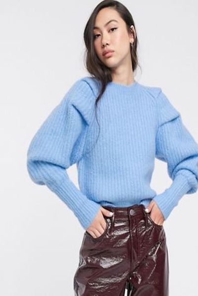 weekday venetia knitted sweater in light blue asos